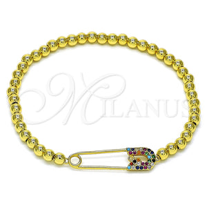 Pulsera Elegante 03.313.0040.07 Oro Laminado, Diseño de Paperclip y Bead Expandible, con Multicolor Micro Pave, Pulido, Tono Dorado (04 MM Thickness, 7 Inches Length)