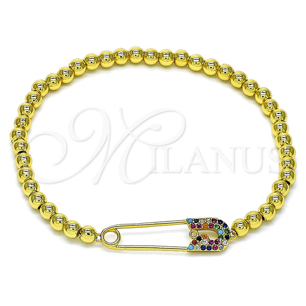 Pulsera Elegante 03.313.0040.07 Oro Laminado, Diseño de Paperclip y Bead Expandible, con Multicolor Micro Pave, Pulido, Tono Dorado (04 MM Thickness, 7 Inches Length)