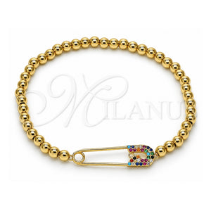Pulsera Elegante 03.313.0040.07 Oro Laminado, Diseño de Paperclip y Bead Expandible, con Micro Pave Multicolor, Pulido, Tono Dorado (Grosor 04 MM, 7 Pulgadas de Largo)
