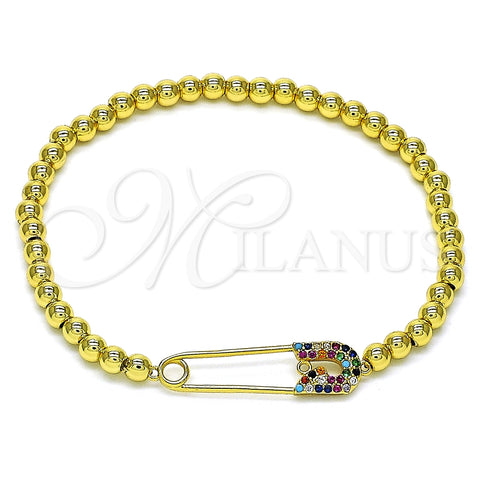 Pulsera Elegante 03.313.0040.07 Oro Laminado, Diseño de Paperclip y Bead Expandible, con Multicolor Micro Pave, Pulido, Tono Dorado (04 MM Thickness, 7 Inches Length)