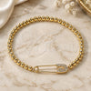 Pulsera Elegante 03.313.0040.1.07 Oro Laminado, Diseño de Paperclip y Bead Expandible, con Micro Pave Blanca, Pulido, Tono Dorado (Grosor 04 MM, 7 Pulgadas de Largo)