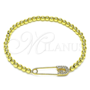 Pulsera Elegante 03.313.0040.1.07 Oro Laminado, Diseño de Paperclip y Bead Expandible, con Blanca Micro Pave, Pulido, Tono Dorado (04 MM Thickness, 7 Inches Length)