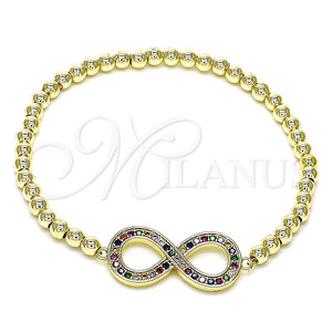Pulsera Elegante 03.156.0024.1.07 Oro Laminado, Diseño de Infinito y Bead Expandible, con Multicolor Micro Pave, Pulido, Tono Dorado (04 MM Thickness, 7 Inches Length)