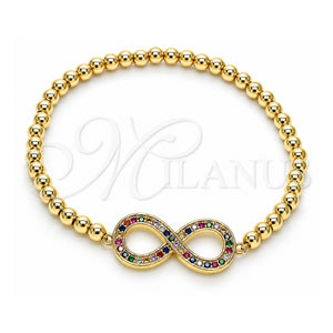 Pulsera Elegante 03.156.0024.1.07 Oro Laminado, Diseño de Infinito y Bead Expandible, con Micro Pave Multicolor, Pulido, Tono Dorado (Grosor 04 MM, 7 Pulgadas de Largo)