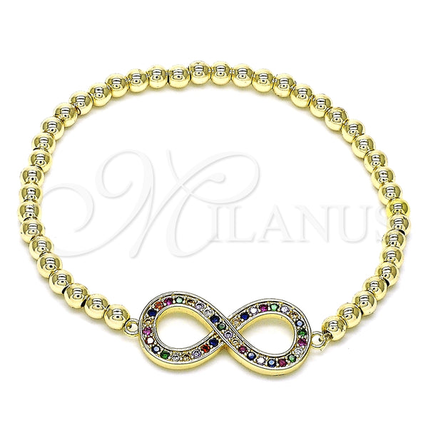 Pulsera Elegante 03.156.0024.1.07 Oro Laminado, Diseño de Infinito y Bead Expandible, con Multicolor Micro Pave, Pulido, Tono Dorado (04 MM Thickness, 7 Inches Length)