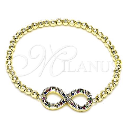 Pulsera Elegante 03.156.0024.1.07 Oro Laminado, Diseño de Infinito y Bead Expandible, con Multicolor Micro Pave, Pulido, Tono Dorado (04 MM Thickness, 7 Inches Length)