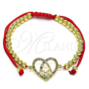 Pulsera Bolo Ajustable 03.381.0036.1.11 Oro Laminado, Diseño de Mama y Corazón, con Multicolor Micro Pave, Pulido, Tono Dorado (04 MM Thickness, 11 Inches Length)