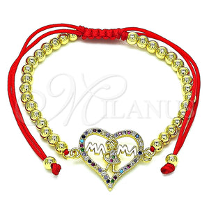 Pulsera Bolo Ajustable 03.381.0037.1.11 Oro Laminado, Diseño de Mama y Niñita Pequeña, con Multicolor Micro Pave, Pulido, Tono Dorado (04 MM Thickness, 11 Inches Length)