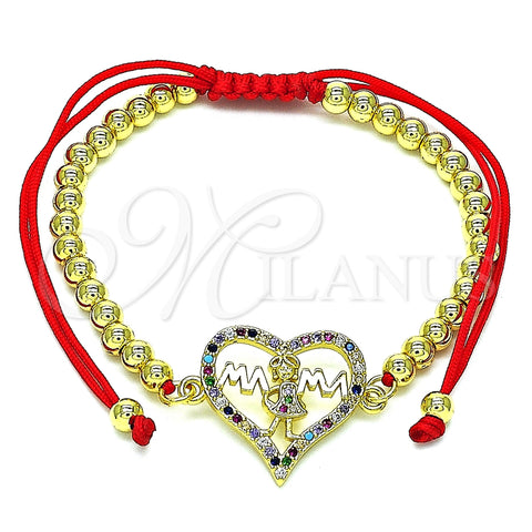 Pulsera Bolo Ajustable 03.381.0037.1.11 Oro Laminado, Diseño de Mama y Niñita Pequeña, con Multicolor Micro Pave, Pulido, Tono Dorado (04 MM Thickness, 11 Inches Length)