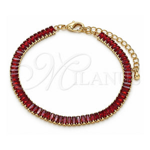 Pulsera Tennis 03.130.0008.1.07 Oro Laminado, Diseño de Baguette, con Zirconia Cubica Granate, Pulido, Tono Dorado (Grosor 05 MM, 7 Pulgadas de Largo)