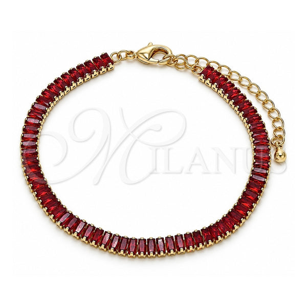 Pulsera Tennis 03.130.0008.1.07 Oro Laminado, Diseño de Baguette, con Zirconia Cubica Granate, Pulido, Tono Dorado (Grosor 05 MM, 7 Pulgadas de Largo)