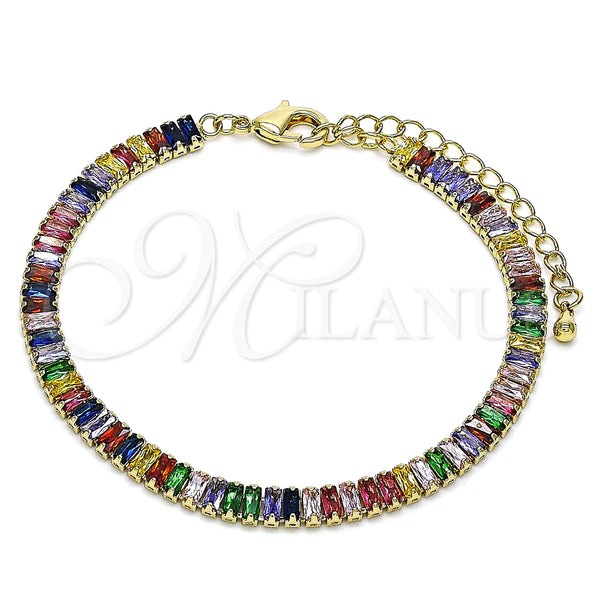 Pulsera Tennis 03.130.0008.4.07 Oro Laminado, Diseño de Baguette, con Multicolor Zirconia Cubica, Pulido, Tono Dorado (05 MM Thickness, 7 Inches Length)