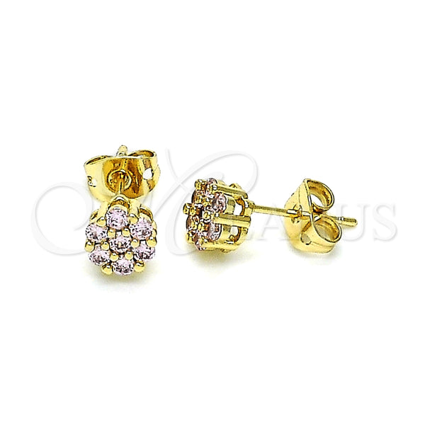 Arete Dormilona 02.213.0358 Oro Laminado, con Rosado Zirconia Cubica, Pulido, Tono Dorado