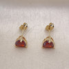 Arete Dormilona 02.213.0360.1 Oro Laminado, Diseño de Corazón, con Granate Zirconia Cubica, Pulido, Tono Dorado