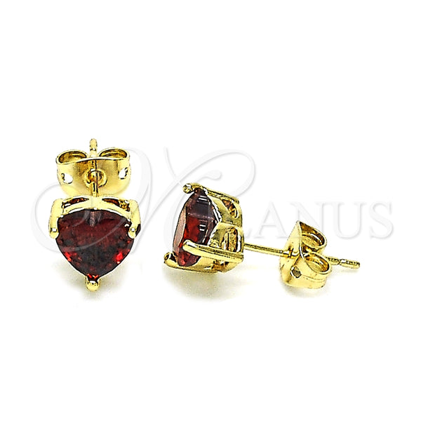 Arete Dormilona 02.213.0360.1 Oro Laminado, Diseño de Corazón, con Granate Zirconia Cubica, Pulido, Tono Dorado