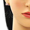 Arete Dormilona 02.213.0361 Oro Laminado, Diseño de Arco, con Rosado Zirconia Cubica, Pulido, Tono Dorado