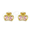 Arete Dormilona 02.213.0361 Oro Laminado, Diseño de Arco, con Rosado Zirconia Cubica, Pulido, Tono Dorado