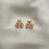 Arete Dormilona 02.213.0361 Oro Laminado, Diseño de Arco, con Rosado Zirconia Cubica, Pulido, Tono Dorado