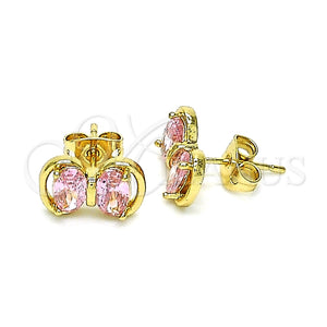 Arete Dormilona 02.213.0361 Oro Laminado, Diseño de Arco, con Rosado Zirconia Cubica, Pulido, Tono Dorado