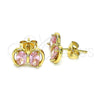 Arete Dormilona 02.213.0361 Oro Laminado, Diseño de Arco, con Rosado Zirconia Cubica, Pulido, Tono Dorado