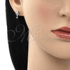 Arete Dormilona 02.285.0072.1 Plata Rodinada, Diseño de Llave, con Zirconia Cubica Blanca, Pulido, Rodinado