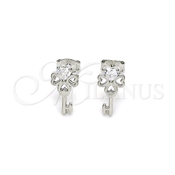Arete Dormilona 02.285.0072.1 Plata Rodinada, Diseño de Llave, con Zirconia Cubica Blanca, Pulido, Rodinado