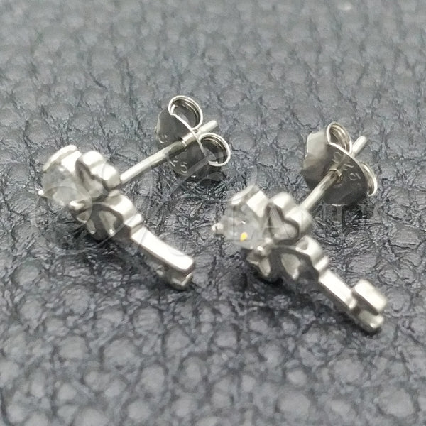 Arete Dormilona 02.285.0072.1 Plata Rodinada, Diseño de Llave, con Zirconia Cubica Blanca, Pulido, Rodinado