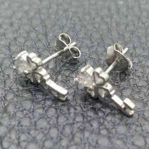 Arete Dormilona 02.285.0072.1 Plata Rodinada, Diseño de Llave, con Zirconia Cubica Blanca, Pulido, Rodinado