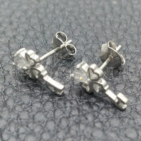 Arete Dormilona 02.285.0072.1 Plata Rodinada, Diseño de Llave, con Zirconia Cubica Blanca, Pulido, Rodinado