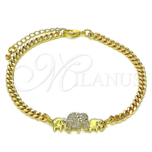 Pulsera Elegante 03.341.0167.08 Oro Laminado, Diseño de Elefante, con Blanca and Negro Micro Pave, Pulido, Tono Dorado (04 MM Thickness, 8 Inches Length)