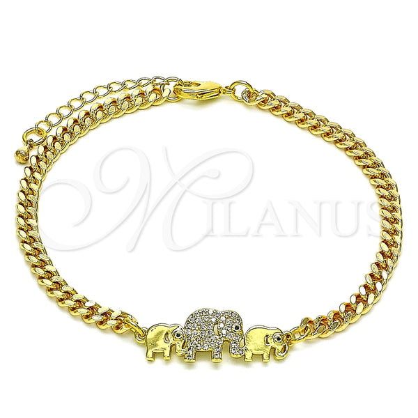 Pulsera Elegante 03.341.0167.08 Oro Laminado, Diseño de Elefante, con Blanca and Negro Micro Pave, Pulido, Tono Dorado (04 MM Thickness, 8 Inches Length)