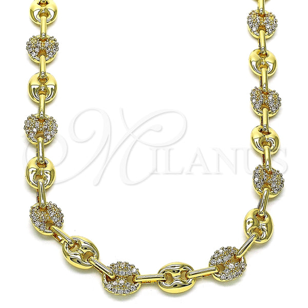 Gargantilla Elegante 04.63.1407.20 Oro Laminado, Diseño de Puff Mariner, con Blanca Micro Pave, Pulido, Tono Dorado (08 MM Thickness, 20 Inches Length)