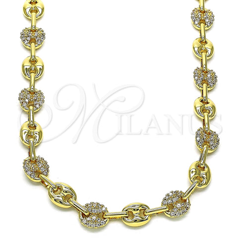 Gargantilla Elegante 04.63.1407.20 Oro Laminado, Diseño de Puff Mariner, con Blanca Micro Pave, Pulido, Tono Dorado (08 MM Thickness, 20 Inches Length)