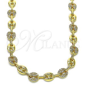 Gargantilla Elegante 04.63.1407.28 Oro Laminado, Diseño de Puff Mariner, con Blanca Micro Pave, Pulido, Tono Dorado (08 MM Thickness, 28 Inches Length)