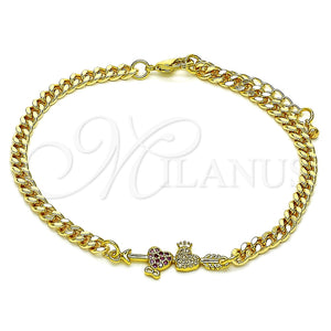 Pulsera Elegante 03.368.0067.08 Oro Laminado, Diseño de Corazón, con Rubi and Blanca Micro Pave, Pulido, Tono Dorado (04 MM Thickness, 8 Inches Length)