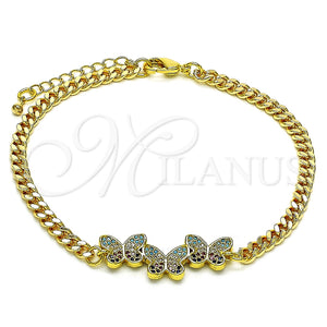 Pulsera Elegante 03.368.0068.08 Oro Laminado, Diseño de Mariposa, con Multicolor Micro Pave, Pulido, Tono Dorado (04 MM Thickness, 8 Inches Length)