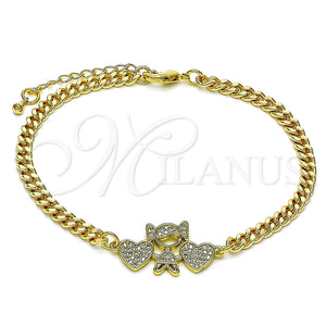 Pulsera Elegante 03.368.0070.08 Oro Laminado, Diseño de Niñita Pequeña y Corazón, con Blanca Micro Pave, Pulido, Tono Dorado (04 MM Thickness, 8 Inches Length)