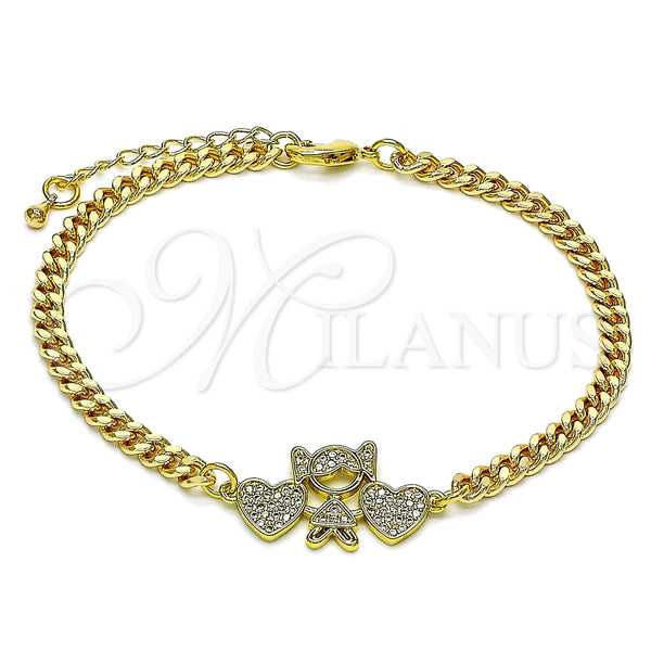 Pulsera Elegante 03.368.0070.08 Oro Laminado, Diseño de Niñita Pequeña y Corazón, con Blanca Micro Pave, Pulido, Tono Dorado (04 MM Thickness, 8 Inches Length)