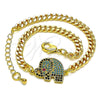 Pulsera Elegante 03.368.0072.08 Oro Laminado, Diseño de Elefante, con Multicolor Micro Pave, Pulido, Tono Dorado (04 MM Thickness, 8 Inches Length)