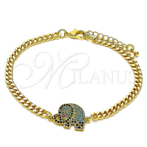 Pulsera Elegante 03.368.0072.08 Oro Laminado, Diseño de Elefante, con Multicolor Micro Pave, Pulido, Tono Dorado (04 MM Thickness, 8 Inches Length)