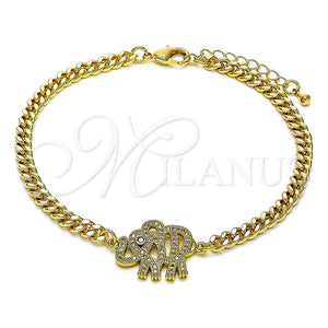 Pulsera Elegante 03.368.0073.08 Oro Laminado, Diseño de Elefante, con Blanca and Granate Micro Pave, Pulido, Tono Dorado (04 MM Thickness, 8 Inches Length)