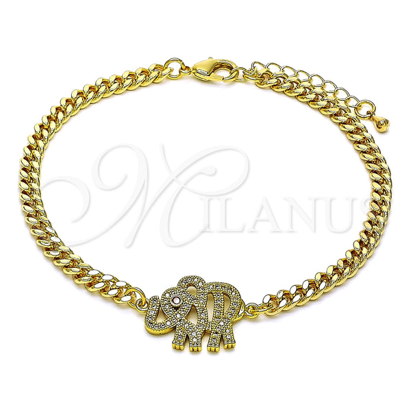 Pulsera Elegante 03.368.0073.08 Oro Laminado, Diseño de Elefante, con Blanca and Granate Micro Pave, Pulido, Tono Dorado (04 MM Thickness, 8 Inches Length)