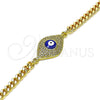 Pulsera Elegante 03.368.0075.08 Oro Laminado, Diseño de Ojo Griego, con Blanca Micro Pave, Esmaltado Azul, Tono Dorado (04 MM Thickness, 8 Inches Length)