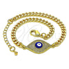 Pulsera Elegante 03.368.0075.08 Oro Laminado, Diseño de Ojo Griego, con Blanca Micro Pave, Esmaltado Azul, Tono Dorado (04 MM Thickness, 8 Inches Length)