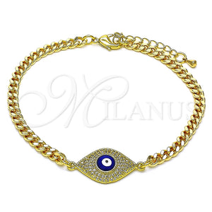Pulsera Elegante 03.368.0075.08 Oro Laminado, Diseño de Ojo Griego, con Blanca Micro Pave, Esmaltado Azul, Tono Dorado (04 MM Thickness, 8 Inches Length)