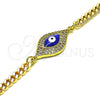 Pulsera Elegante 03.368.0076.08 Oro Laminado, Diseño de Ojo Griego, con Blanca Micro Pave, Esmaltado Azul, Tono Dorado (04 MM Thickness, 8 Inches Length)