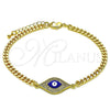 Pulsera Elegante 03.368.0076.08 Oro Laminado, Diseño de Ojo Griego, con Blanca Micro Pave, Esmaltado Azul, Tono Dorado (04 MM Thickness, 8 Inches Length)