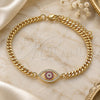 Pulsera Elegante 03.368.0077.1.08 Oro Laminado, Diseño de Ojo Griego, con Micro Pave Rubi y Blanca, Pulido, Tono Dorado (Grosor 04 MM, 8 Pulgadas de Largo)