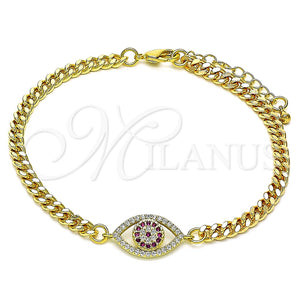 Pulsera Elegante 03.368.0077.1.08 Oro Laminado, Diseño de Ojo Griego, con Rubi and Blanca Micro Pave, Pulido, Tono Dorado (04 MM Thickness, 8 Inches Length)