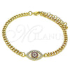 Pulsera Elegante 03.368.0077.1.08 Oro Laminado, Diseño de Ojo Griego, con Rubi and Blanca Micro Pave, Pulido, Tono Dorado (04 MM Thickness, 8 Inches Length)